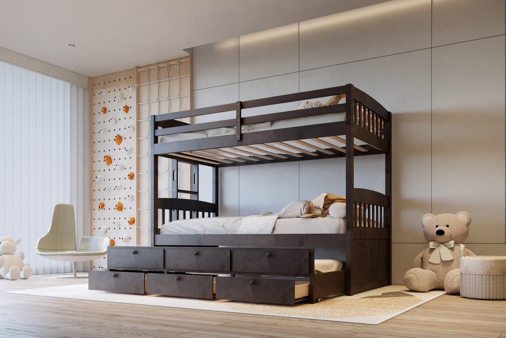 Espresso Twin Over Twin Trundle Storage Bunk Bed