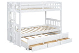 White Modern Solid Wood Twin Over Twin Trundle Storage Bunk Beds