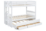White Twin Over Twin Trundle Storage Bunk Bed