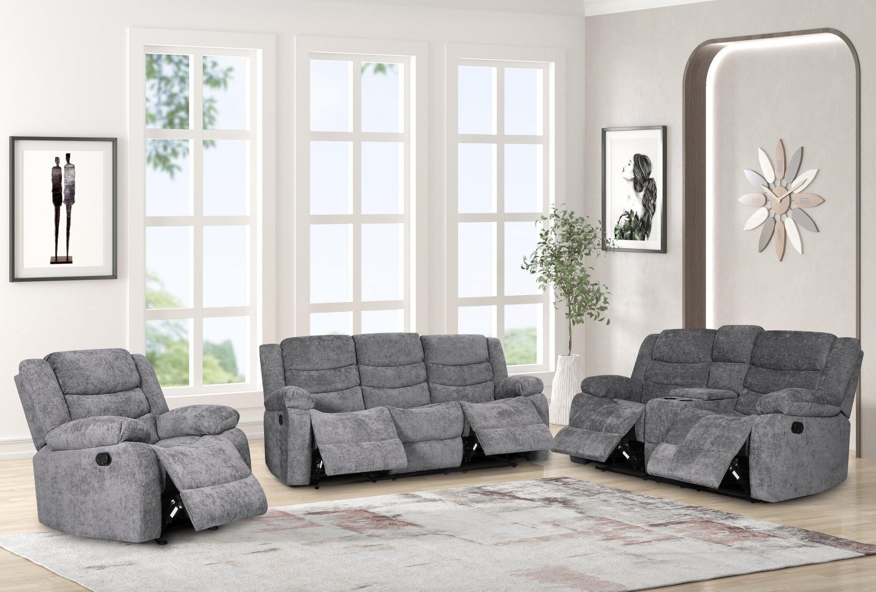 Oliver Charcoal Fabric Upholstered Reclining Living Set