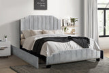Doom Gray Velvet Upholstered Platform Queen Bed