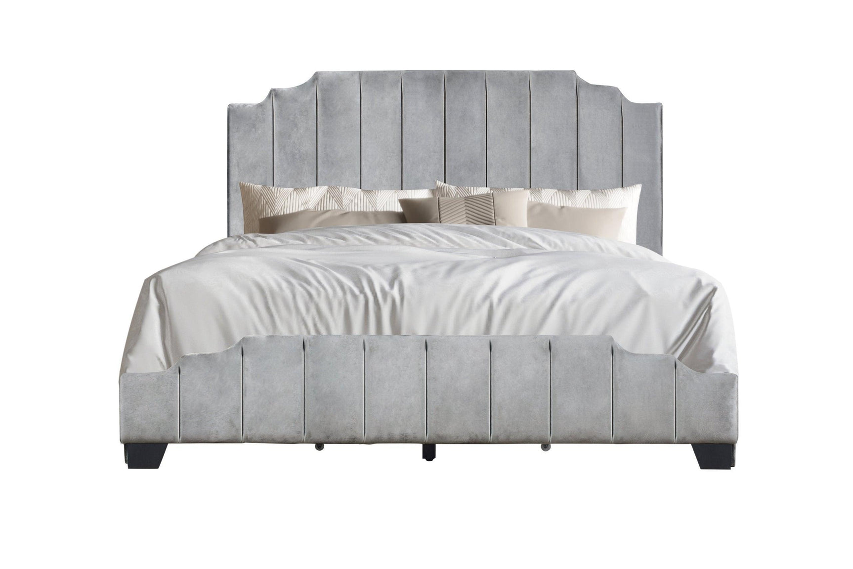 Doom Gray Velvet Upholstered Platform King Bed