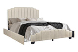 Jaddy Beige Velvet Upholstered Platform King Bed
