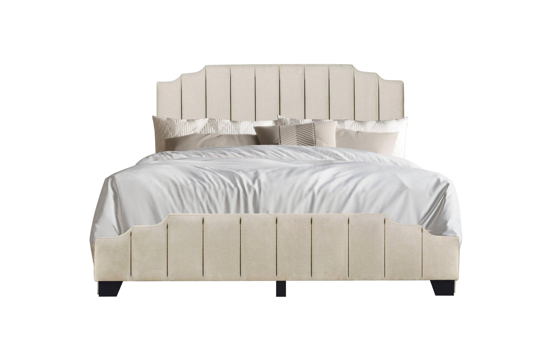Jaddy Beige Velvet Upholstered Platform King Bed