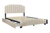 Jaddy Beige Velvet Upholstered Platform King Bed