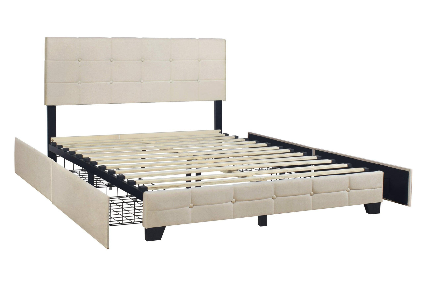 Faddy Beige Upholstered Tufted Platform Full Bed