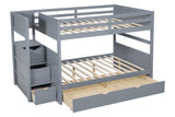 Gray Full Over Full Trundle Staircase Storage Bunk Bed
