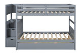 Gray Full Over Full Trundle Staircase Storage Bunk Bed