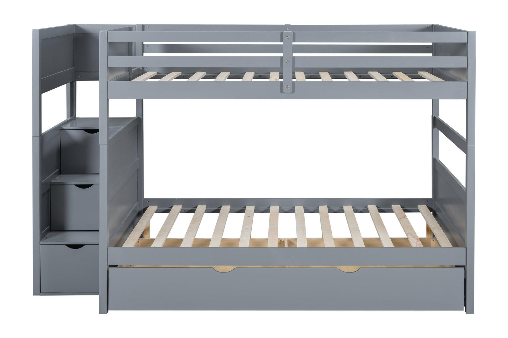 Gray Full Over Full Trundle Staircase Storage Bunk Bed