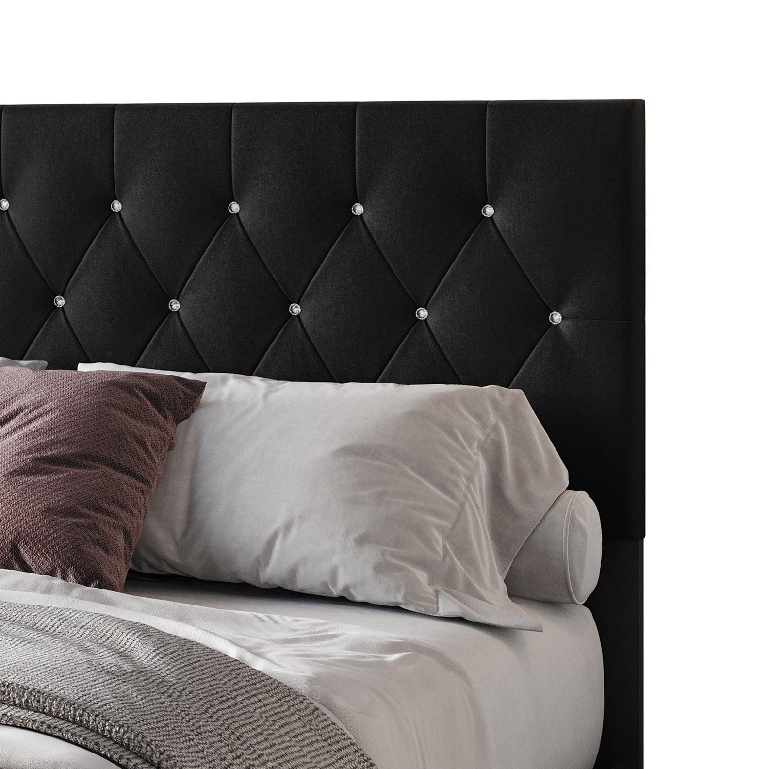 Saddy Black Velvet Upholstered Tufted Platform King Bed