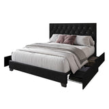 Saddy Black Velvet Upholstered Tufted Platform Queen Bed