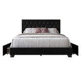 Saddy Black Velvet Upholstered Tufted Platform King Bed