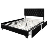 Saddy Black Velvet Upholstered Tufted Platform Queen Bed