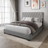 Dooma Gray Velvet Upholstered Tufted Platform Queen Bed