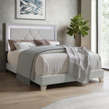 Silver Velvet Upholstered Tufted LED Platform Queen Bed