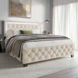 Oluma Beige Upholstered Tufted Panel Full Bed