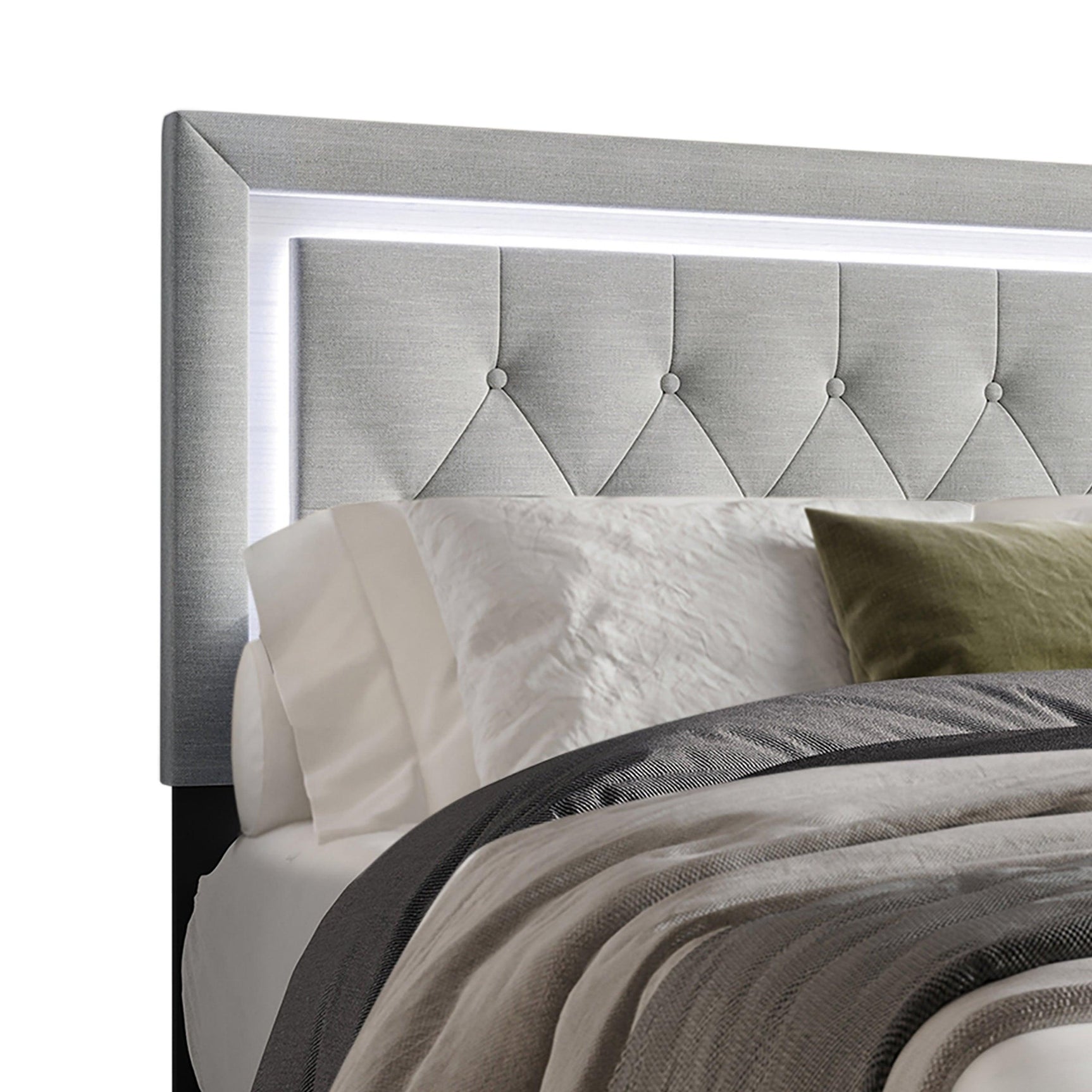 Oluma Gray Upholstered Tufted Panel King Bed