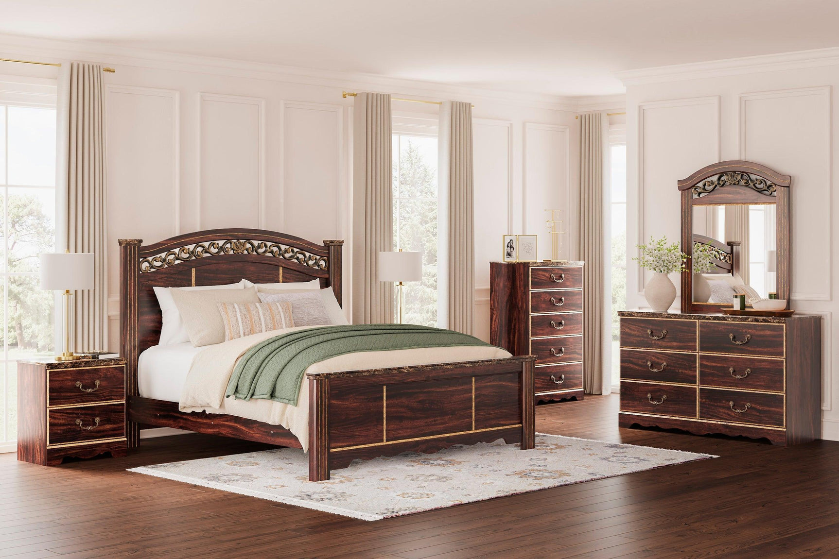 Genry Cherry Panel Bedroom Set
