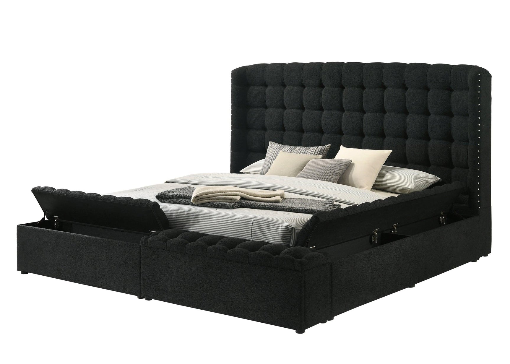 Madonna Black Storage Upholstered King Bed