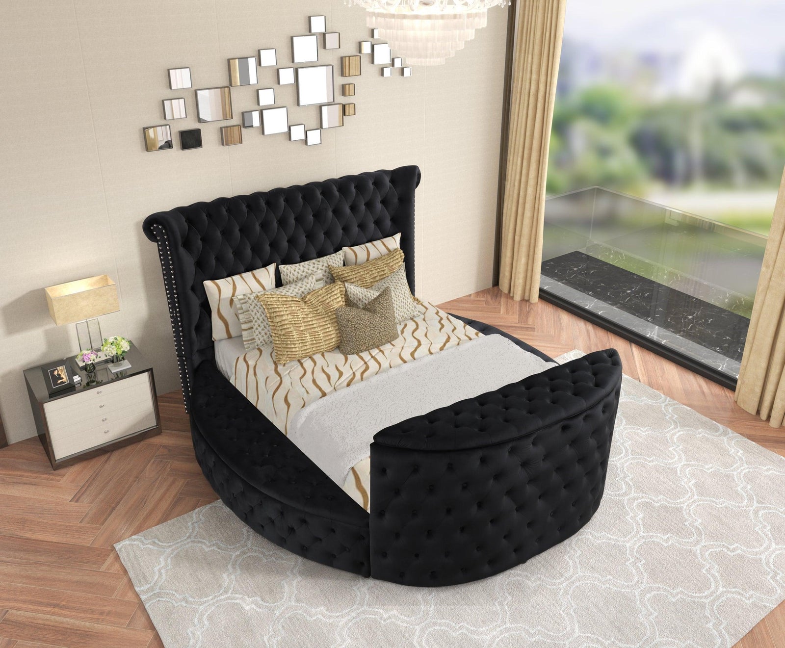 Patron Black Platform King Bed w Fireplace