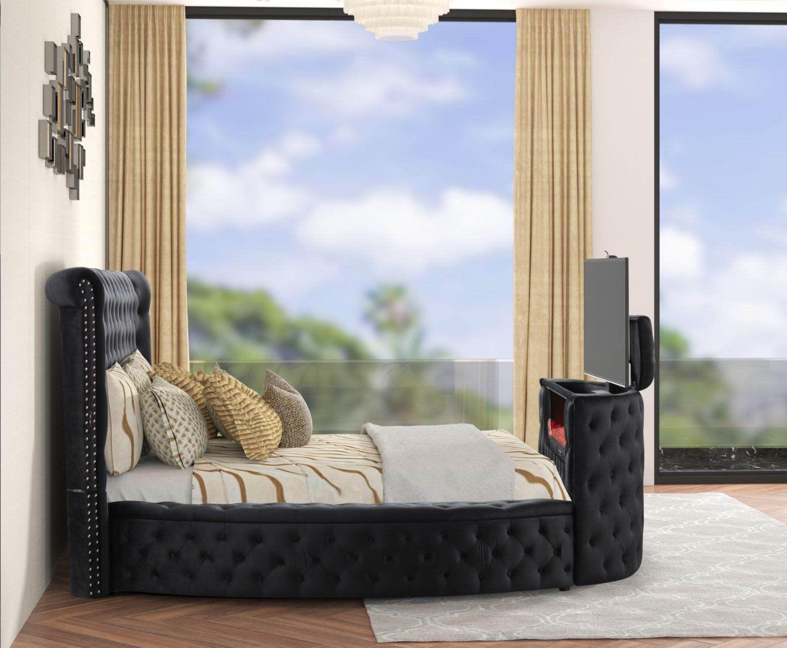 Patron Black Platform Queen Bed w Fireplace