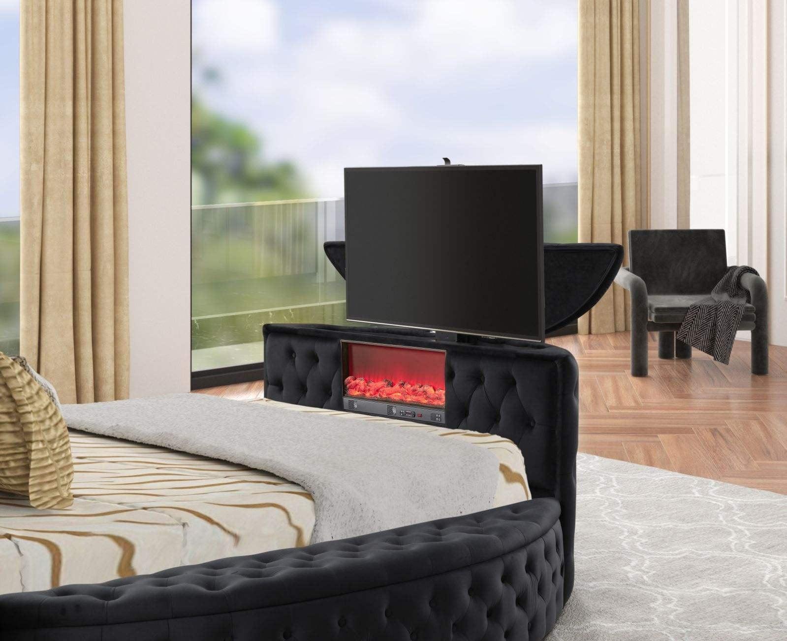 Patron Black Platform King Bed w Fireplace