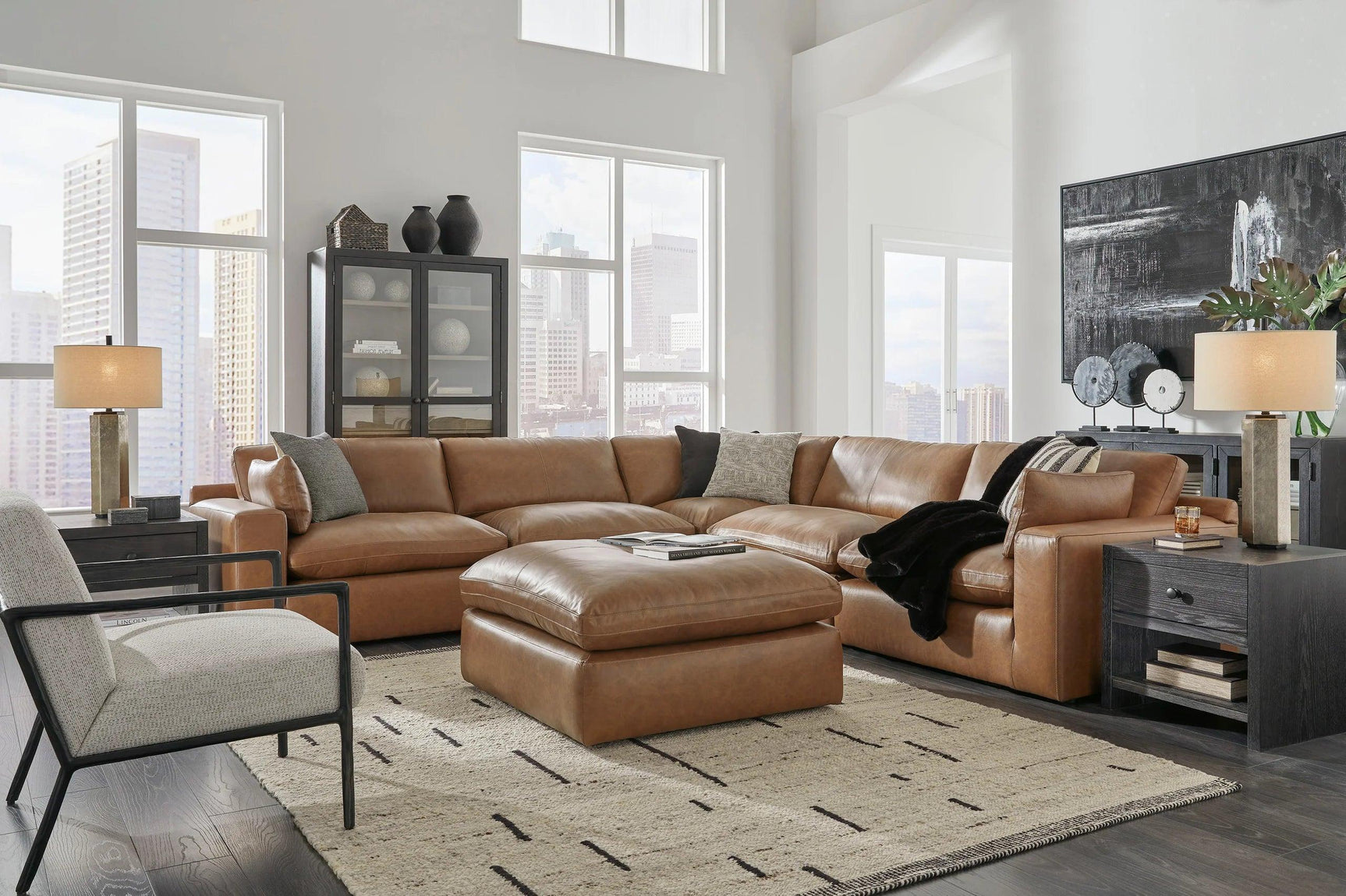 Emilia Caramel Genuine Leather Sectional Set