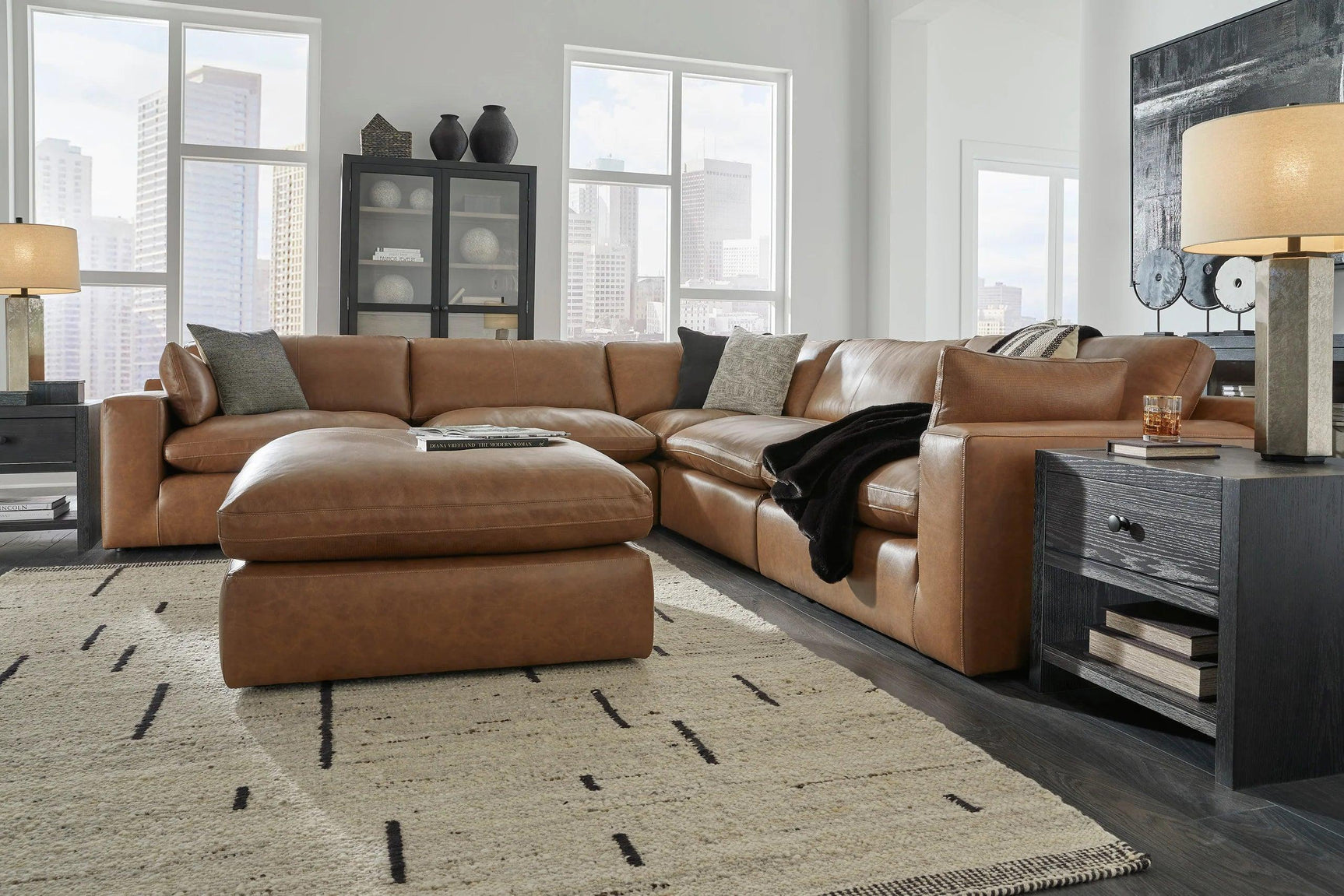 Emilia Caramel Genuine Leather Sectional Set