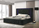 Lorenzo Black Upholstered LED Platform King Bed