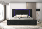 Lorenzo Black Upholstered LED Platform Queen Bed