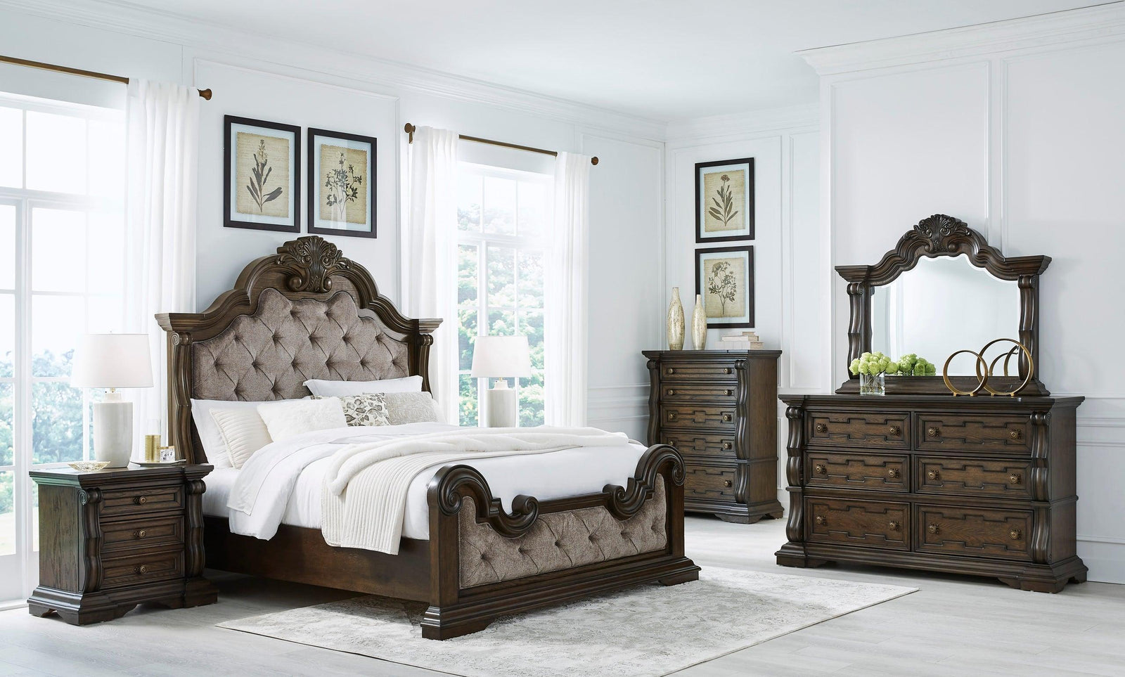 Maylee Dark Brown Upholstered Panel Bedroom Set