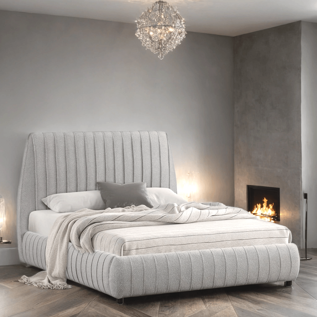 Oasis Gray Upholstered Platform Queen Bed