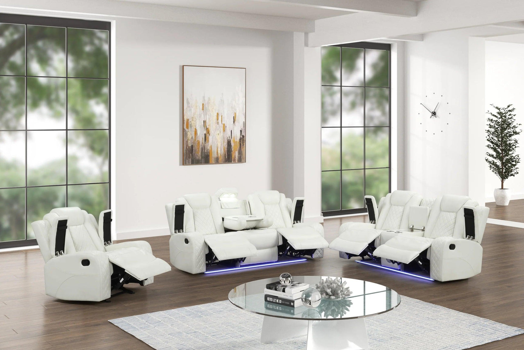 Luz White 3-Piece Reclining Set