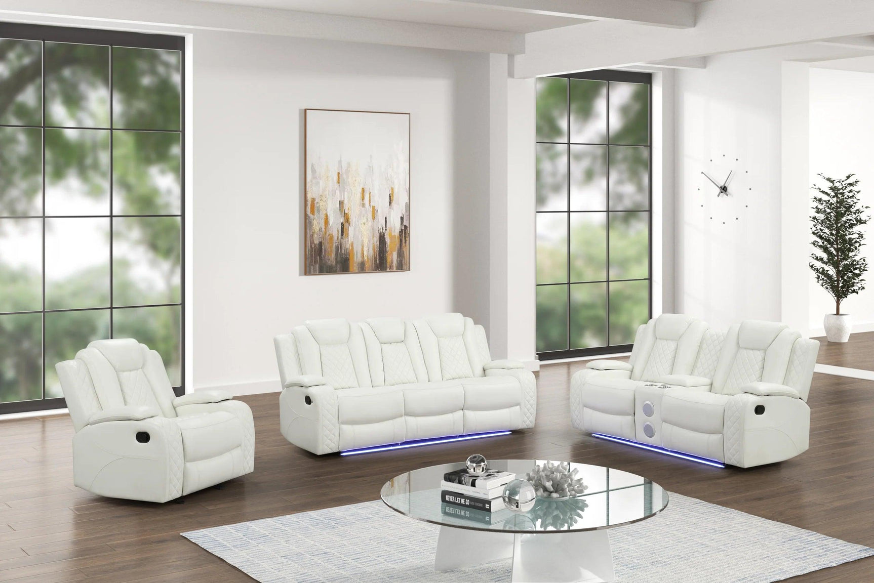 Luz White 3-Piece Reclining Set