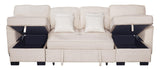 Sahara Beige Double Storage Chaise Sectional w Drop Down Cupholders