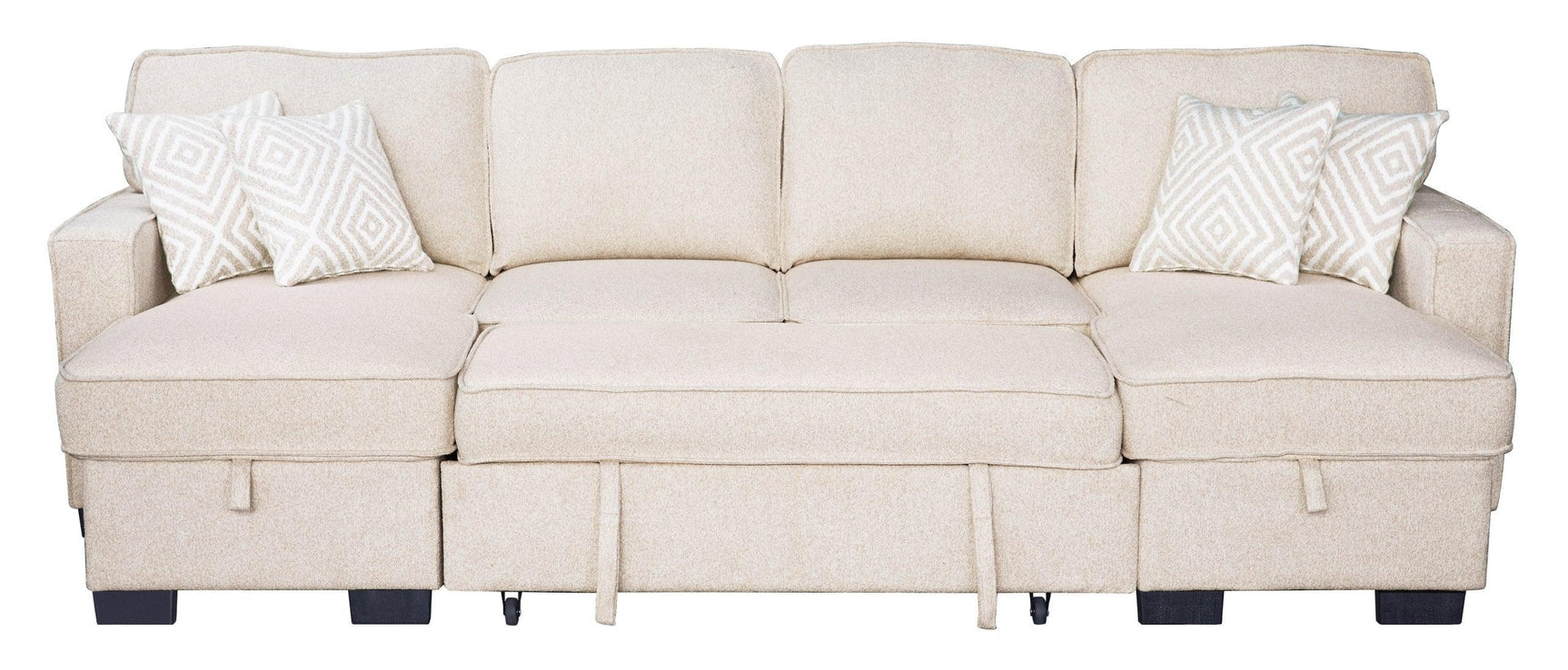 Sahara Beige Double Storage Chaise Sectional w Drop Down Cupholders