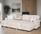 Sahara Beige Double Storage Chaise Sectional w Drop Down Cupholders