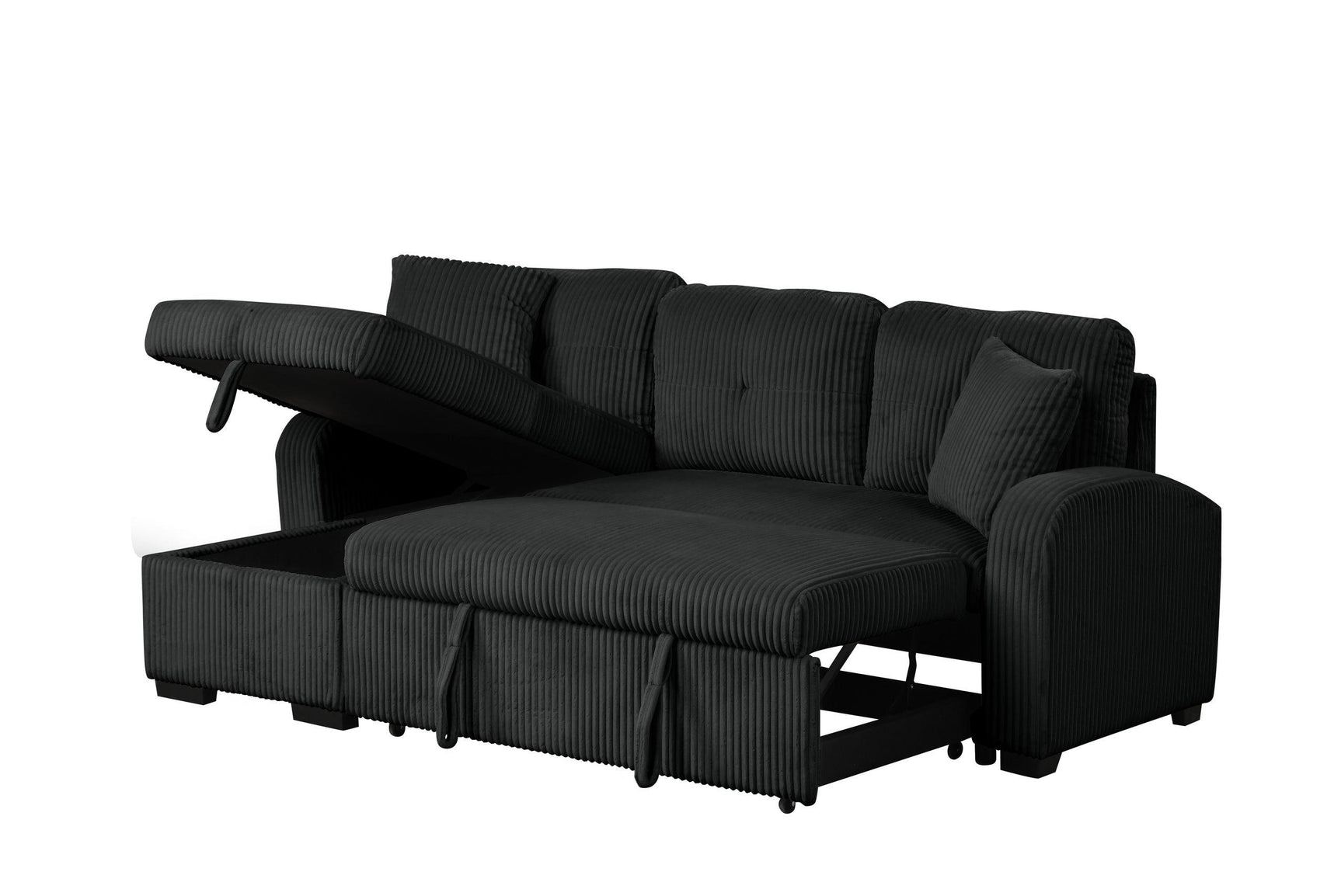 Silvia Black Reversible Sectional w Pull-Out Bed
