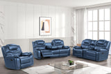 Galveston Blue Faux Leather Oversized 3-Piece Reclining Set