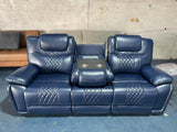 Galveston Blue Faux Leather Oversized 3-Piece Reclining Set