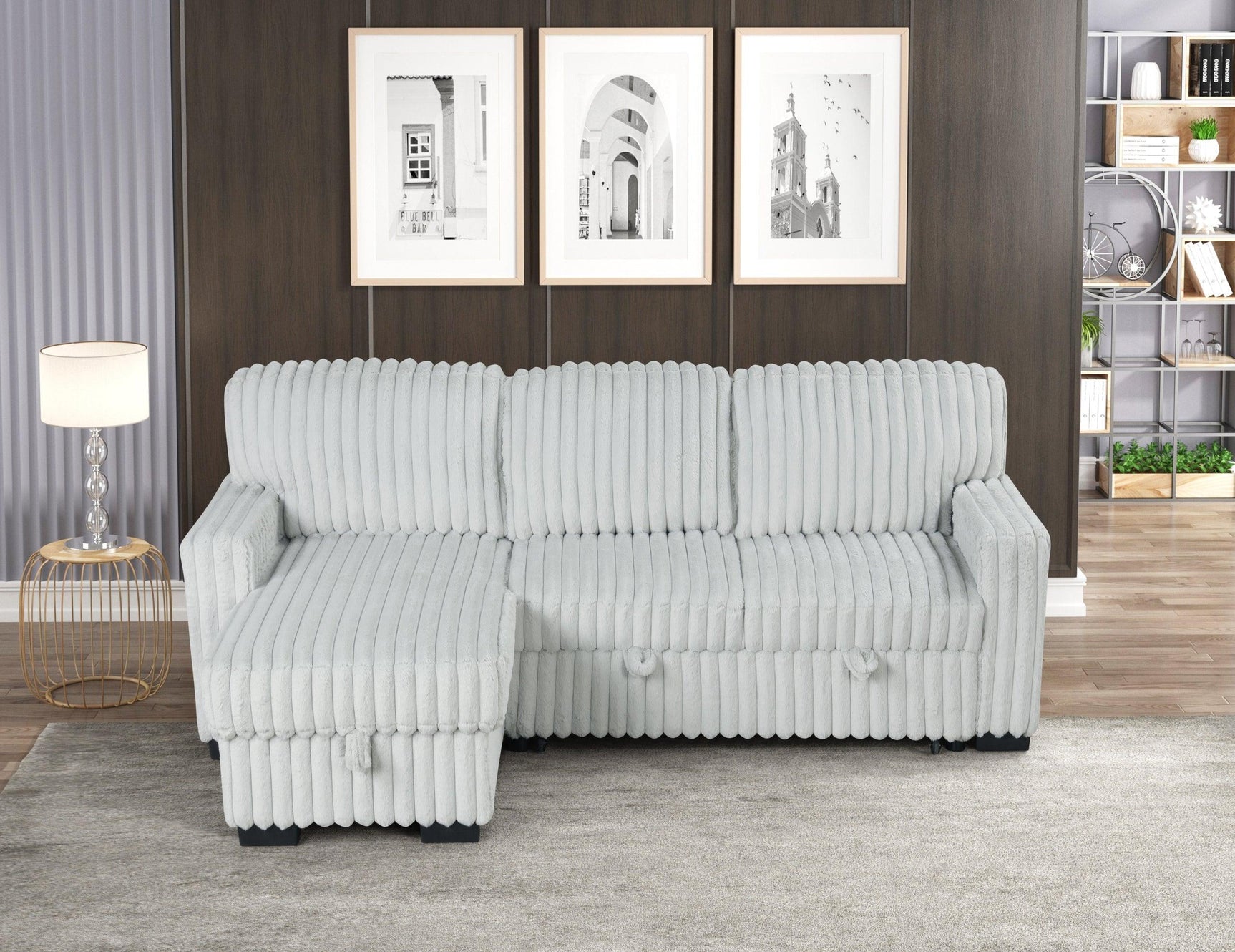 Poland Gray Reversible Sectional w Pull-Out Bed