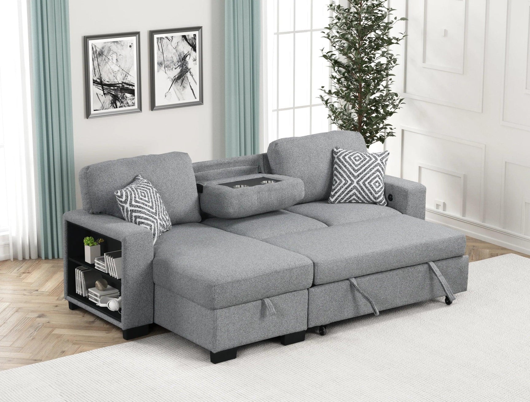 Pacific Gray Reversible Sectional w Pull-Out Bed