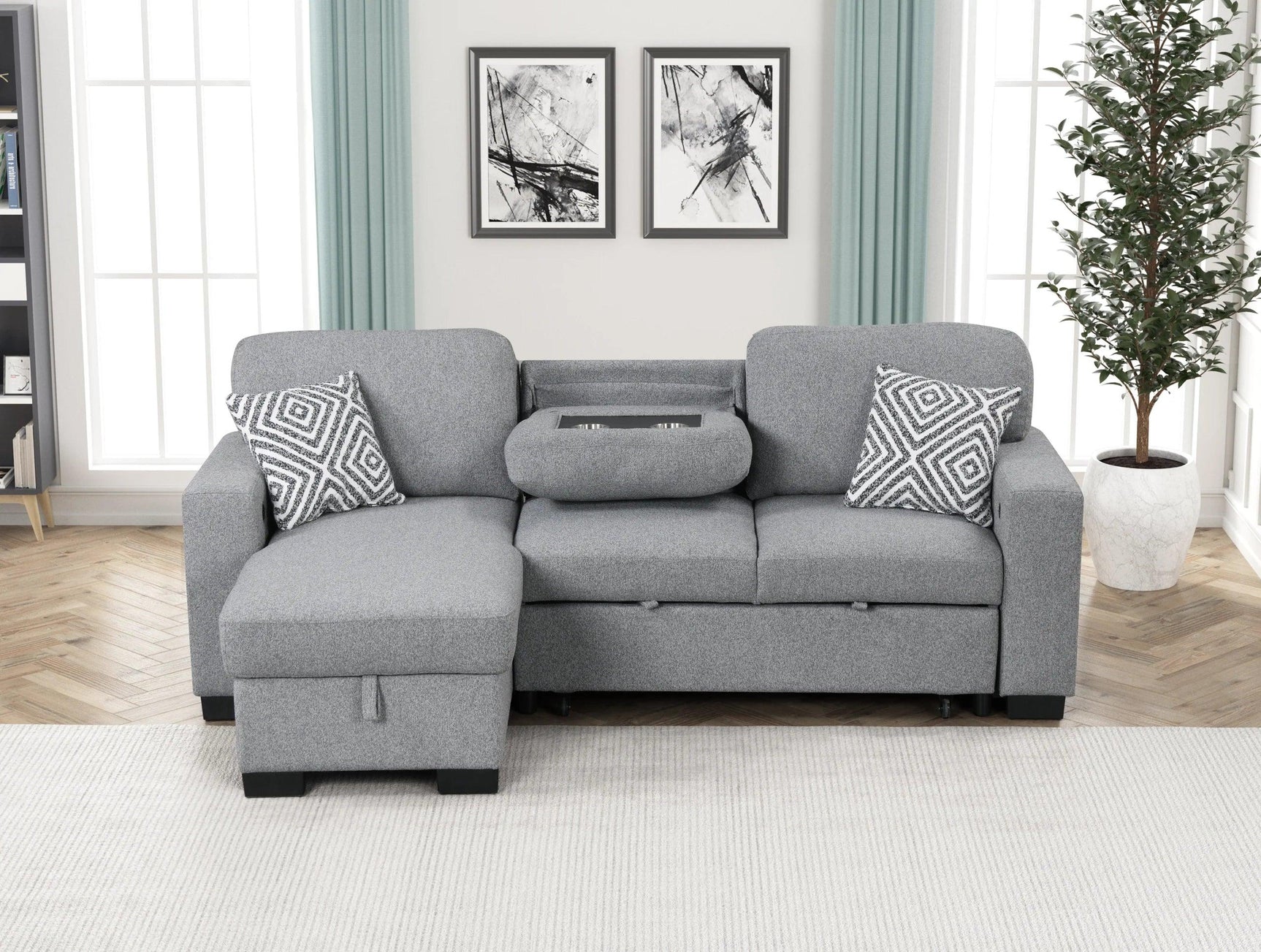 Pacific Gray Reversible Sectional w Pull-Out Bed