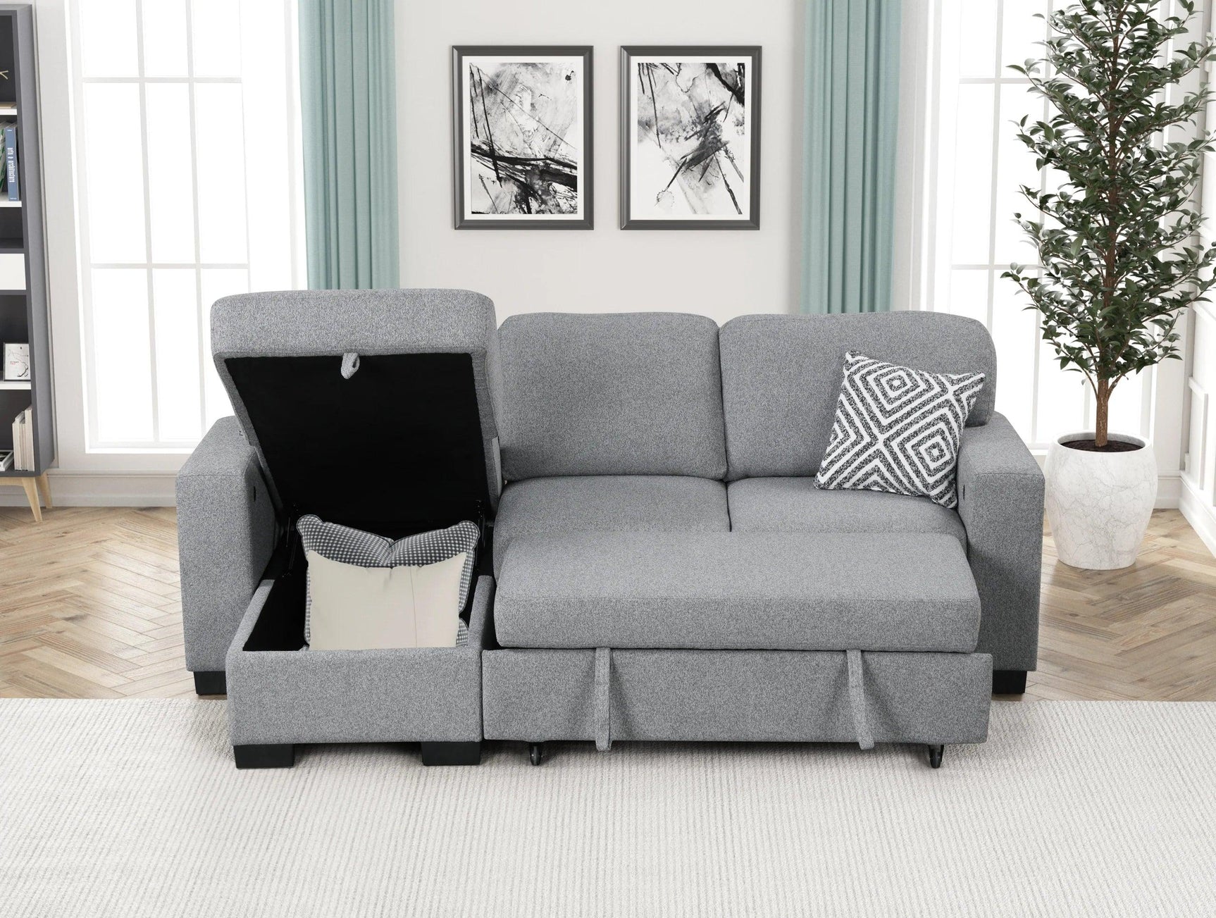 Pacific Gray Reversible Sectional w Pull-Out Bed