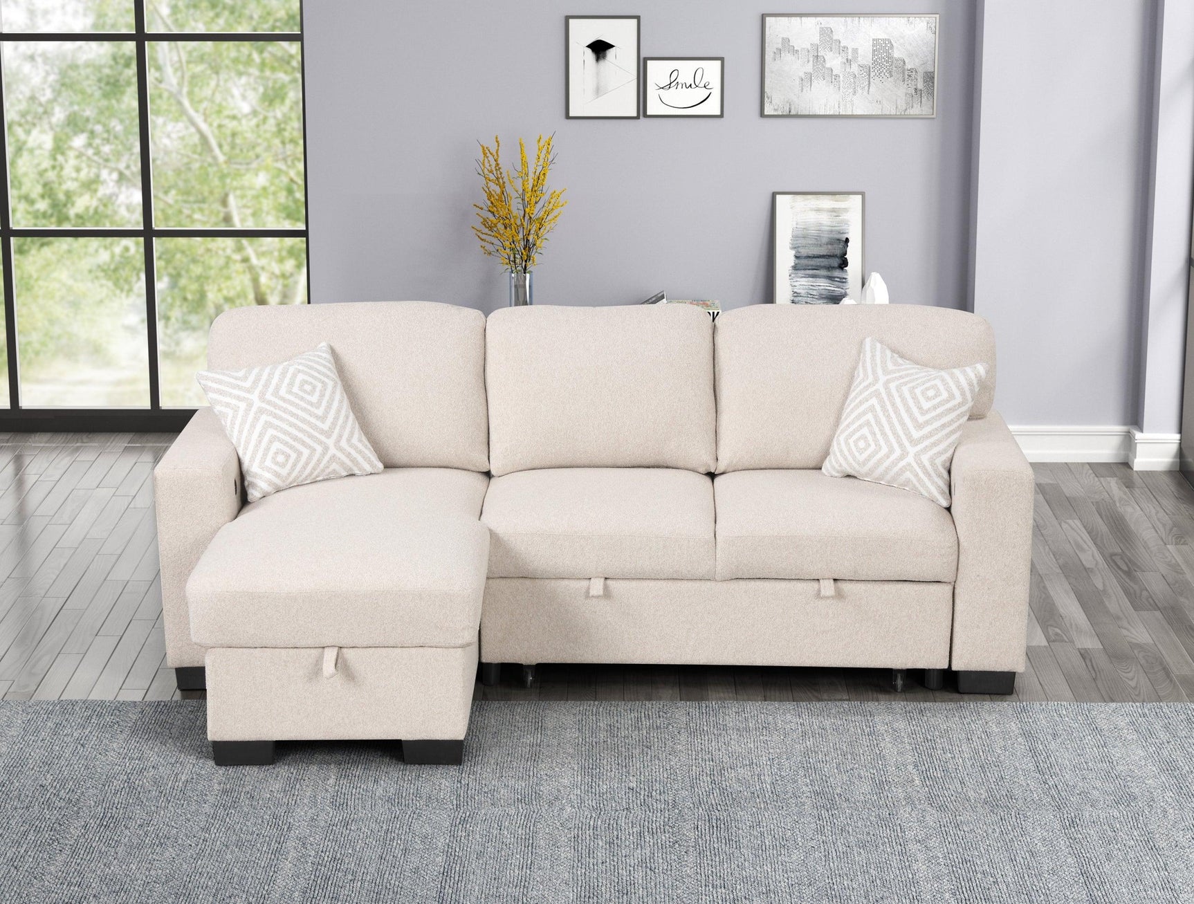 Pacific Beige Reversible Sectional w Pull-Out Bed