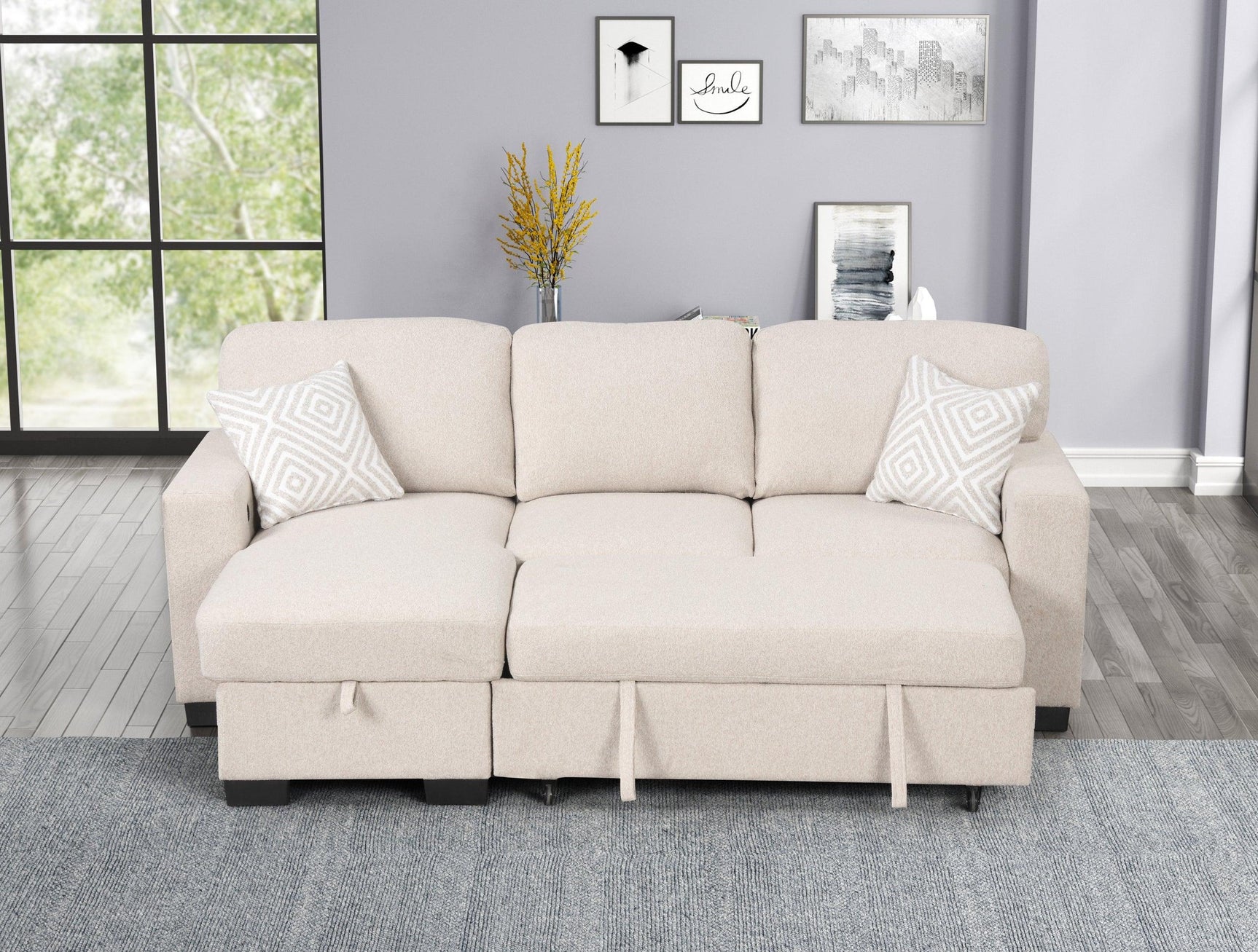 Pacific Beige Reversible Sectional w Pull-Out Bed