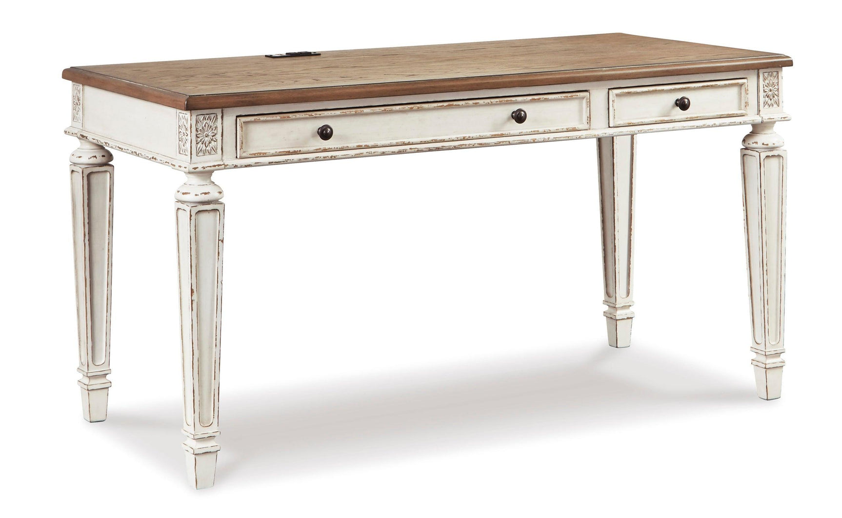 Realyn White Brown Office Desk w USB/AC POWER