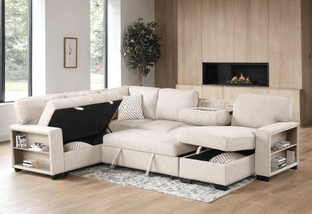 Atlantic Beige Sectional w Pull-Out Bed