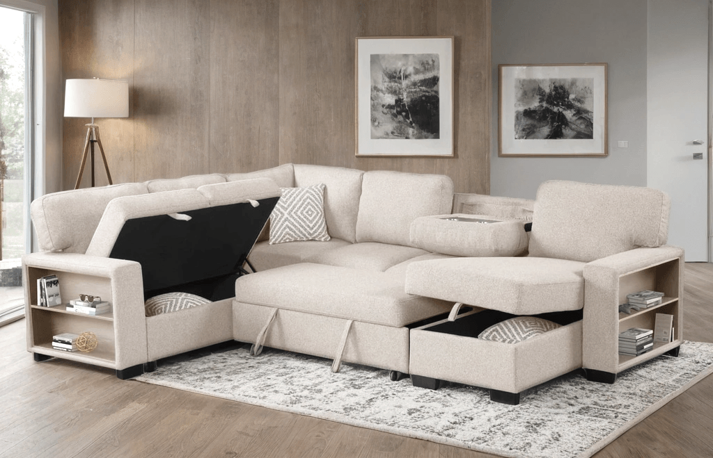 Atlantic Beige Sectional w Pull-Out Bed