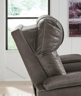 Den Gray Faux Leather Power Recliner w LED & USB Port